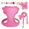 Rosa gestricktes Hundehalsband und Leine-Set mit passender Schleife