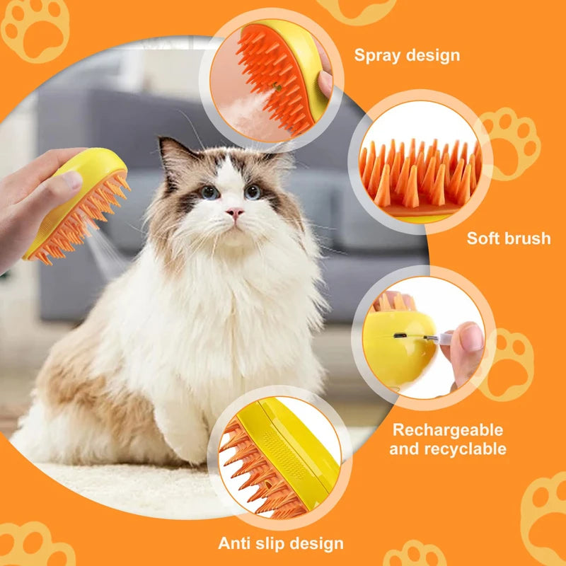 Cepillo de Vapor 3 en 1 para Gatos y Perros