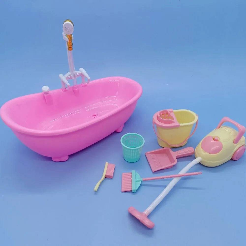 Miniature Bathroom Playset with Bathtub for Fashion Dolls