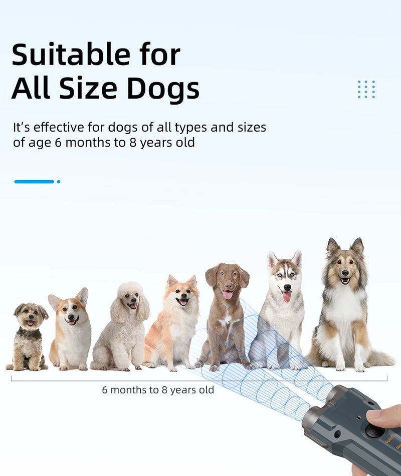 ROJECO Ultrasonic Dog Repeller with LED Flashlight - Rechargeable