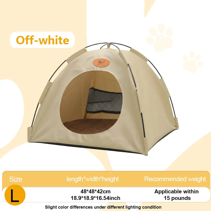 An off-white breathable pet tent bed for cats and small dogs shown in a full view.