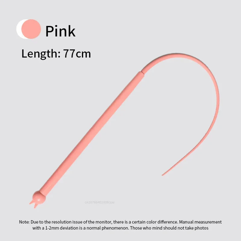 Pink interactive cat teaser toy with a silicone mouse tail shown in a straight view.