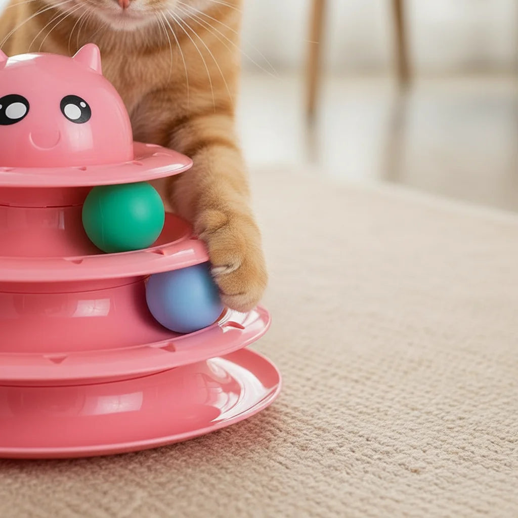 Interactive 3-Tier Cat Turntable Toy with Balls and Scratching Surface