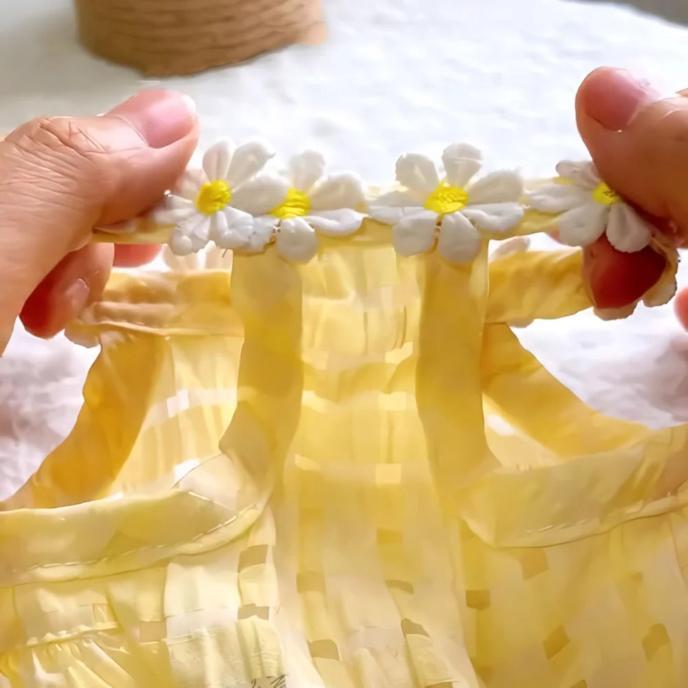 Yellow Floral Wreath Collar Mini Dog Dress