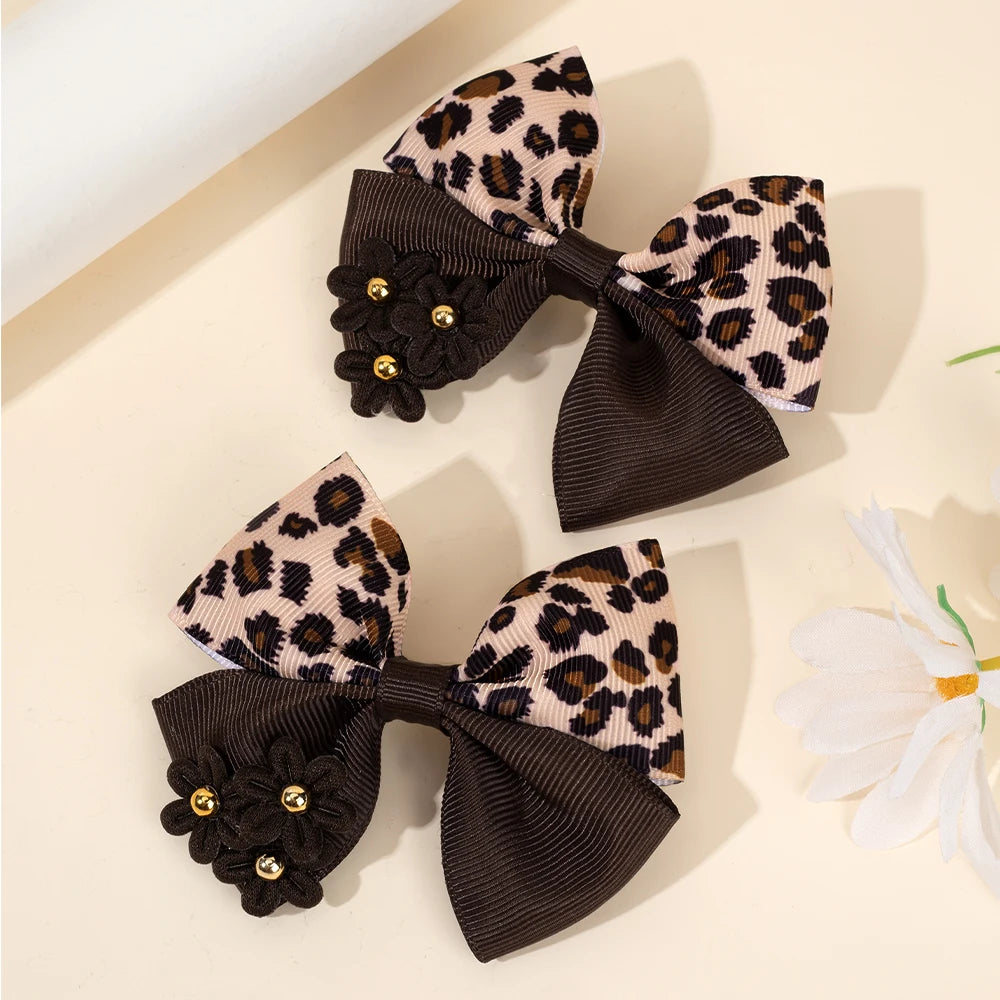 Leopard Bow Hair Clips for Girls - Set of 2