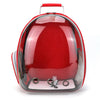 A red portable transparent pet backpack designed for dogs and cats.