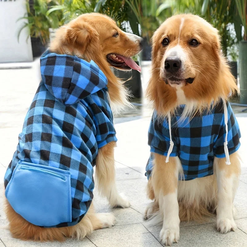 Plaid Fleece Pet Hoodie with Zipper Pocket