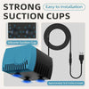 A blue and black silicone suction cup device for easy installation, shown with its cord.