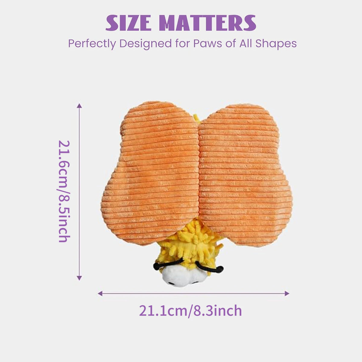 Orange crinkle texture plush dog toys designed for paws of all shapes