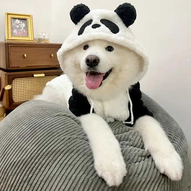 Panda Design Hooded Fleece Dog Coat – Warm Winter Jumpsuit for Small & Medium Breeds