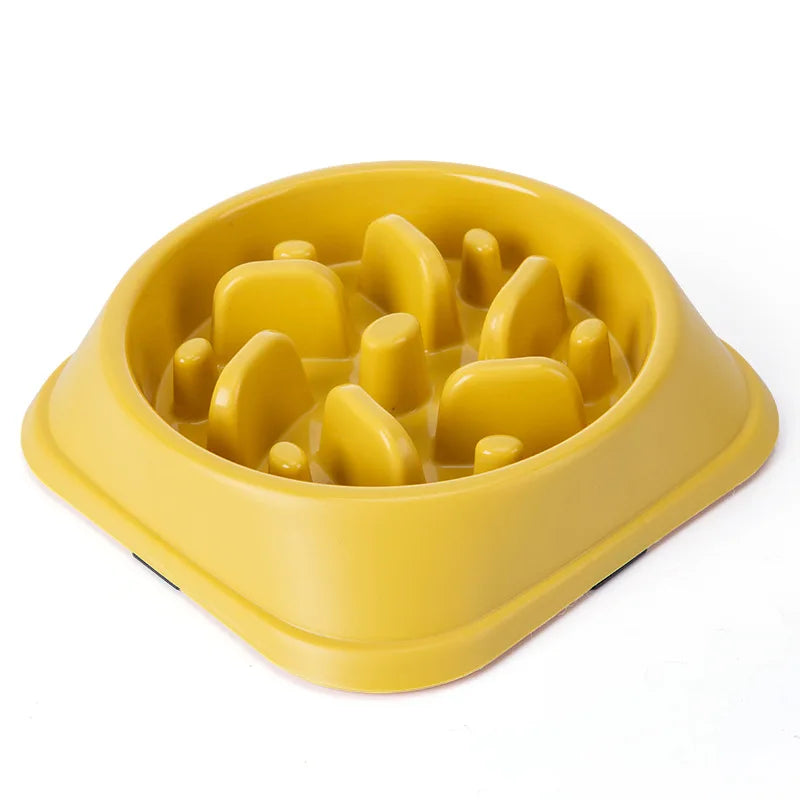 Yellow non-slip slow feeder bowl for dogs with puzzle features