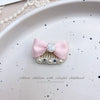 Pink Bow Pet Hair Clip with Rhinestone & Pearl Accents
