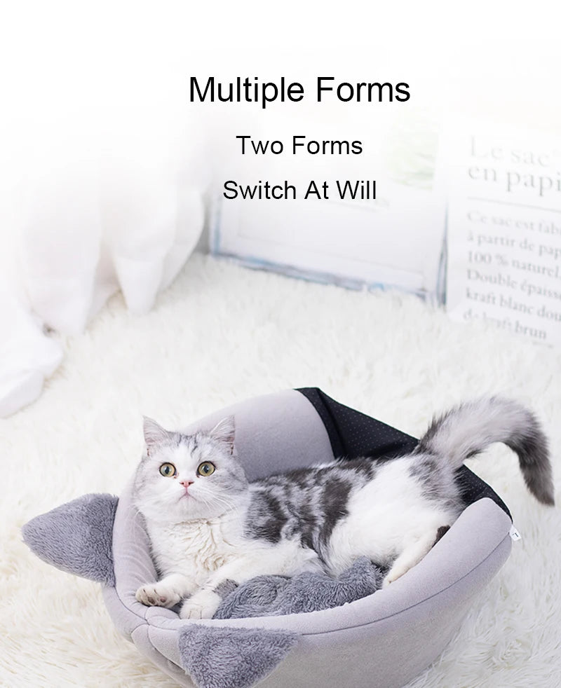 Cat Head-Shaped Cozy Cave Bed for Small to Medium Pets