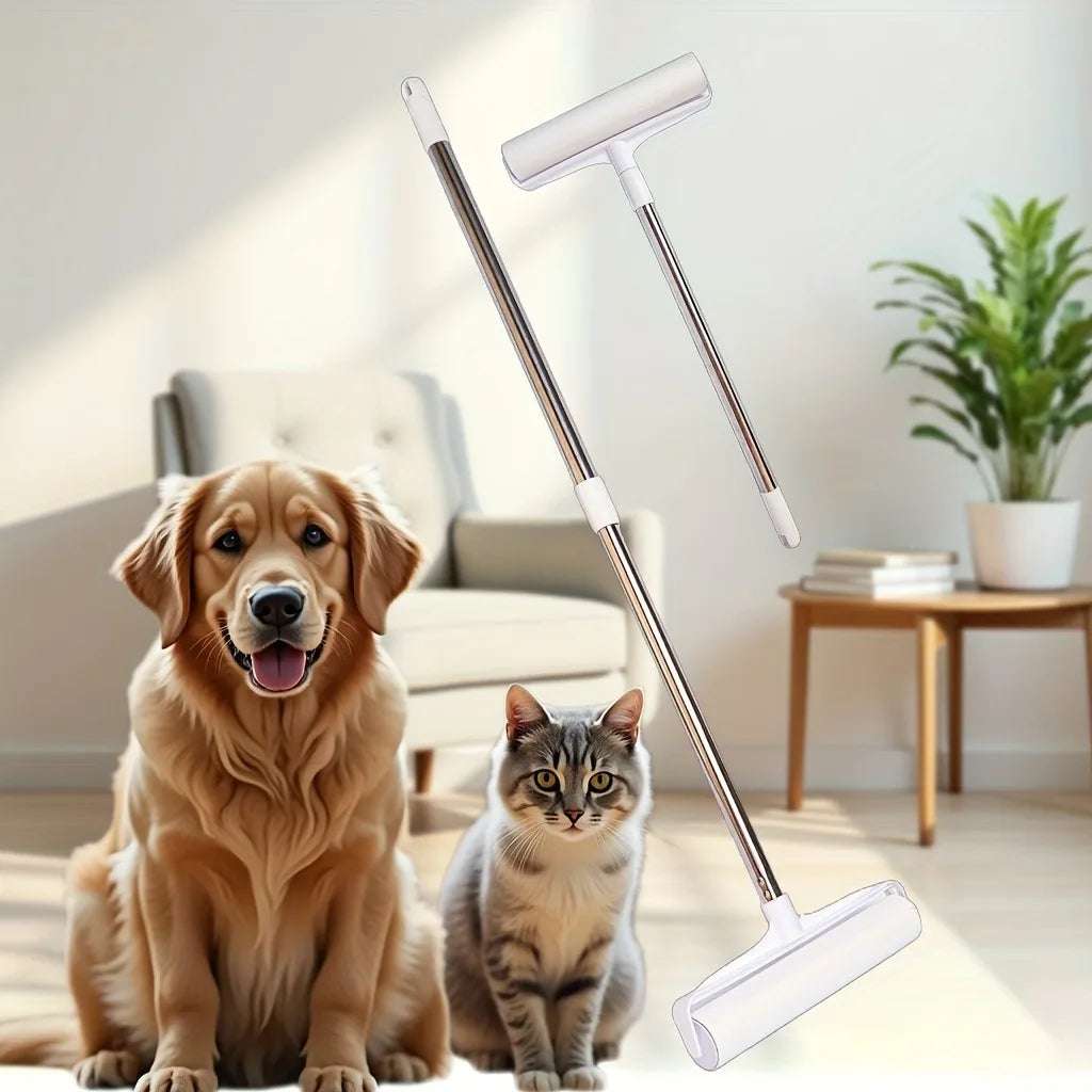 Retractable Lint Roller with Refills – Long-Handled Pet Hair Remover for Furniture and Floors