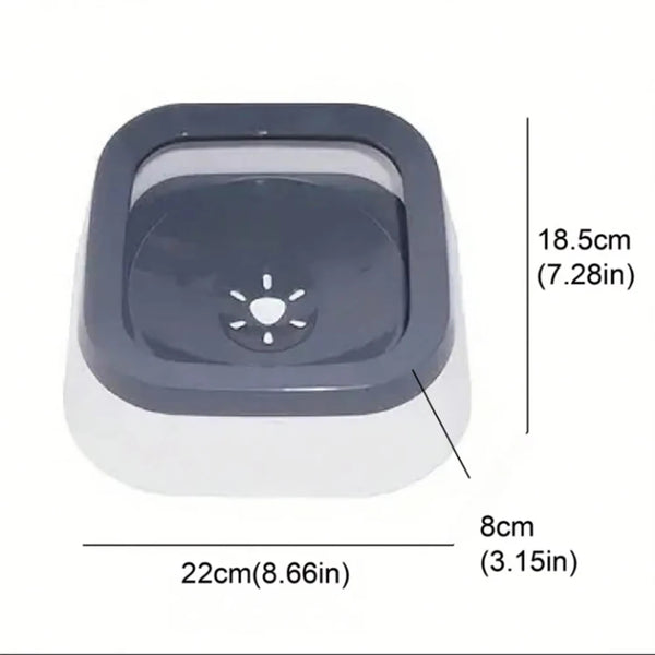 A white floating pet water bowl with a gray lid and a sun-like design on the lid.