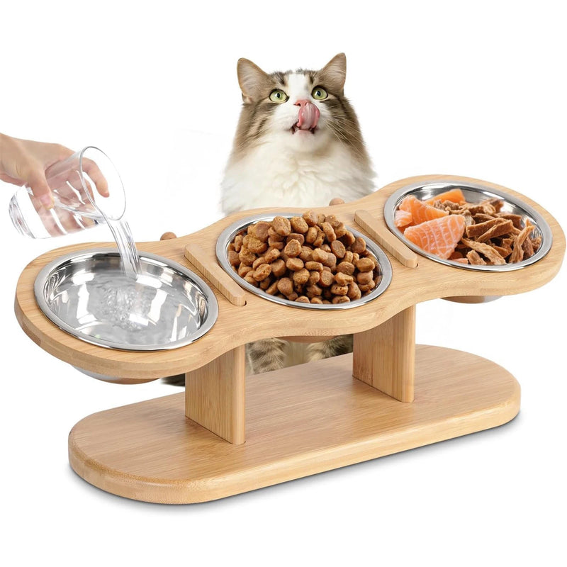 Erhöhter Futternapfständer für Katzen mit 3 Edelstahlschalen