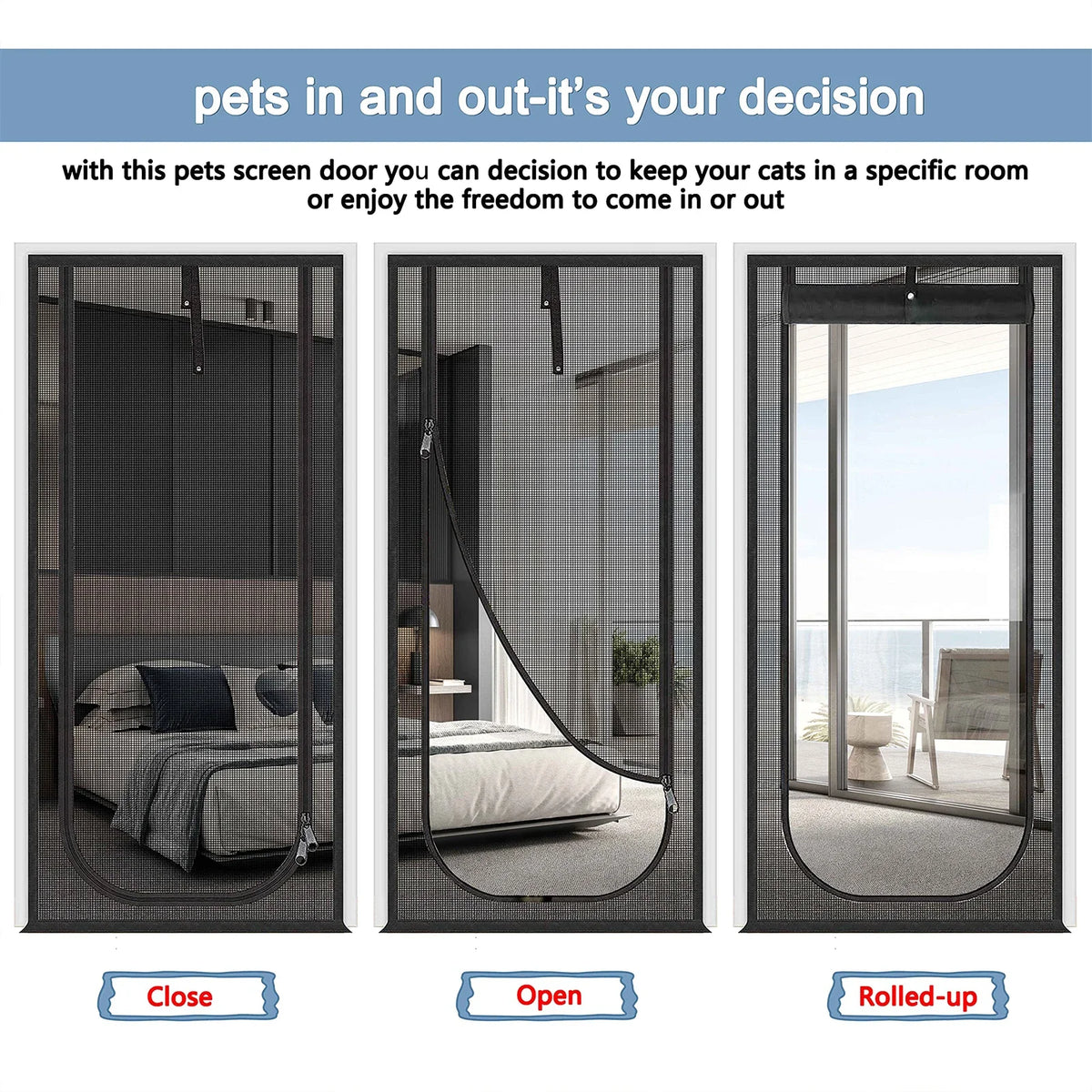 Pet Screen Door Curtain with Double Zipper – Scratch-Resistant Mesh for Interior Doors