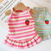 Summer Suspender Dog Dress - Striped Strawberry Print