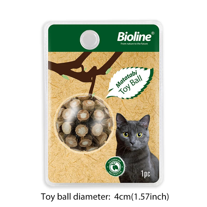 A package of a Matatabi Toy Ball for cats featuring a black cat and a green background.