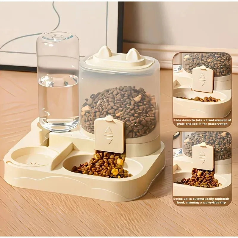 2-in-1 Pet Water and Food Dispenser with Dual Bowls