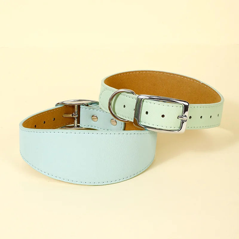Wide Leather Dog Collar for Long-Necked Breeds