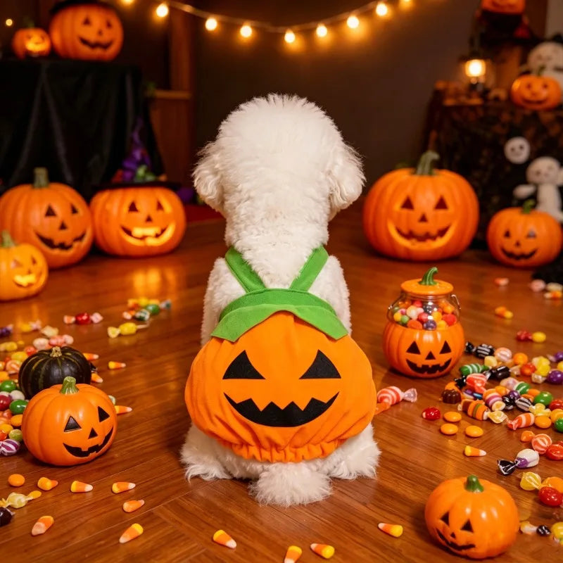 Adjustable Halloween Pumpkin Overall Costume for Small Dogs and Cats