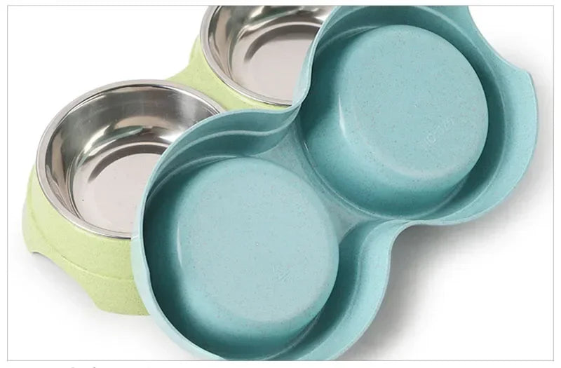 Double Dog Bowl Set with Anti-Slip Silicone Mat