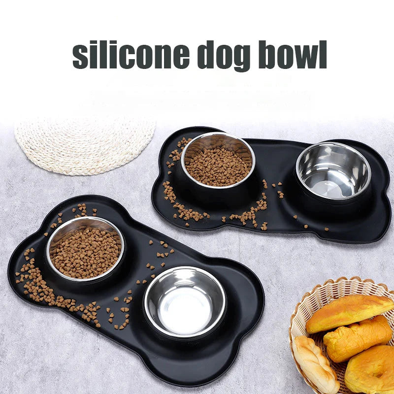 Double Dog Bowl Set with Anti-Slip Silicone Mat
