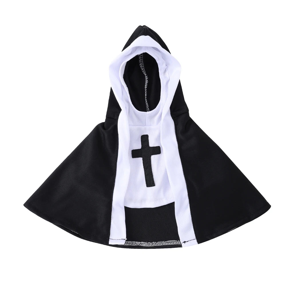 Black and white nun costume for dogs and cats with a cross design