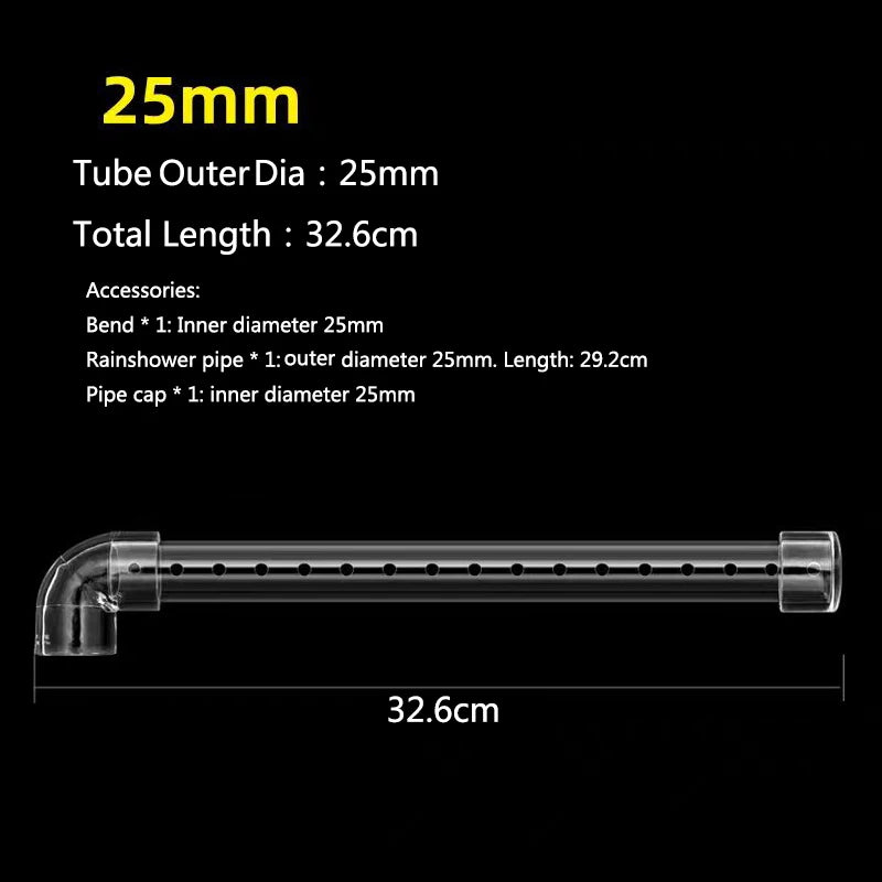 A transparent acrylic spray bar with a 25mm outer diameter and a total length of 32.6cm.
