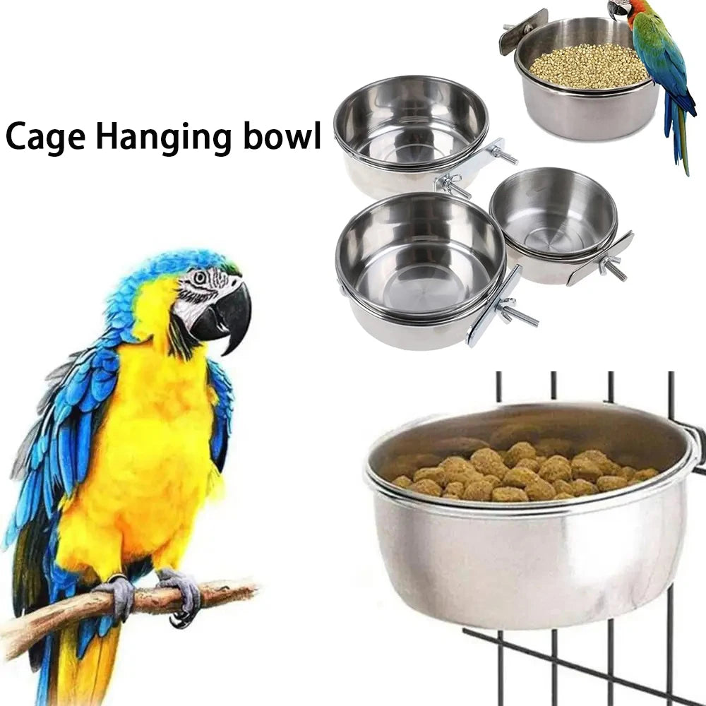 Stainless Steel Clamp-On Bird Feeder & Water Cup for Cages
