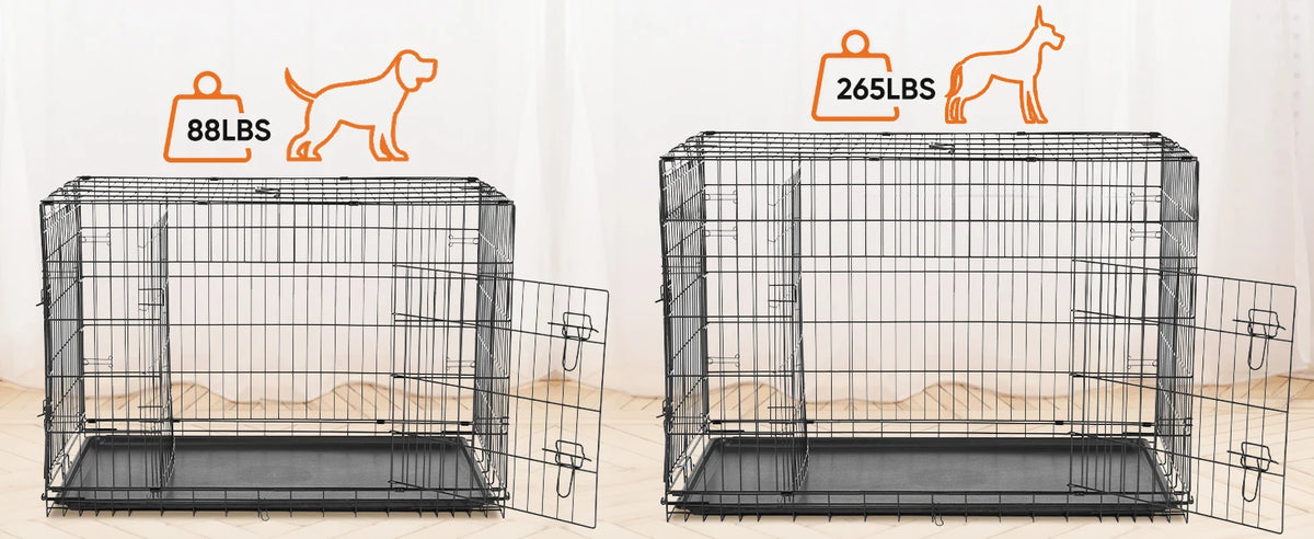Extra-Large Foldable Metal Dog Crate with Double Doors and Leak-Proof Tray