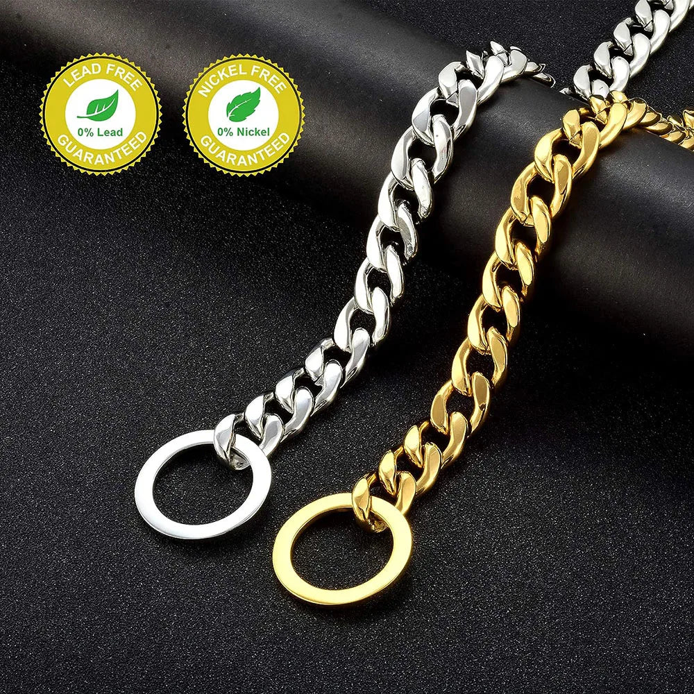 Polished Stainless Steel Slip Chain Dog Collar for Training and Walking