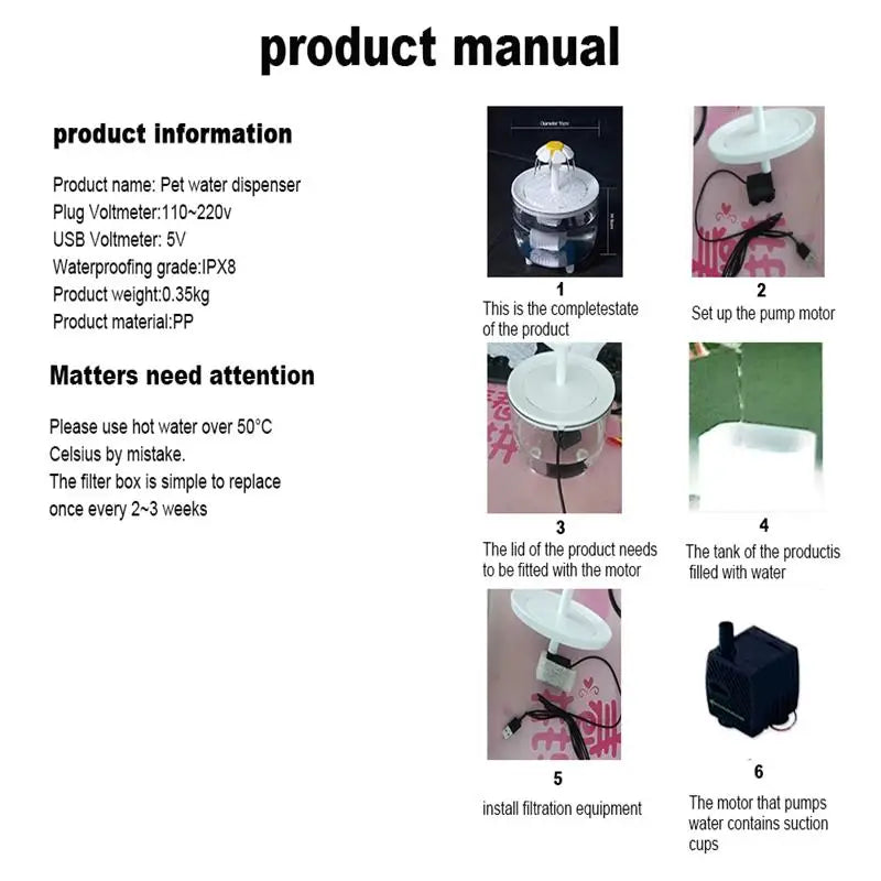 Fontaine à eau automatique pour animaux de 1,2 L