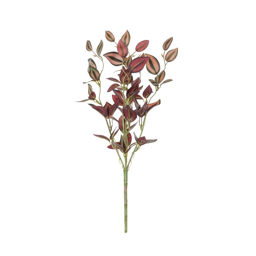 Artificial bonsai tree with reddish-brown leaves on a slender stem