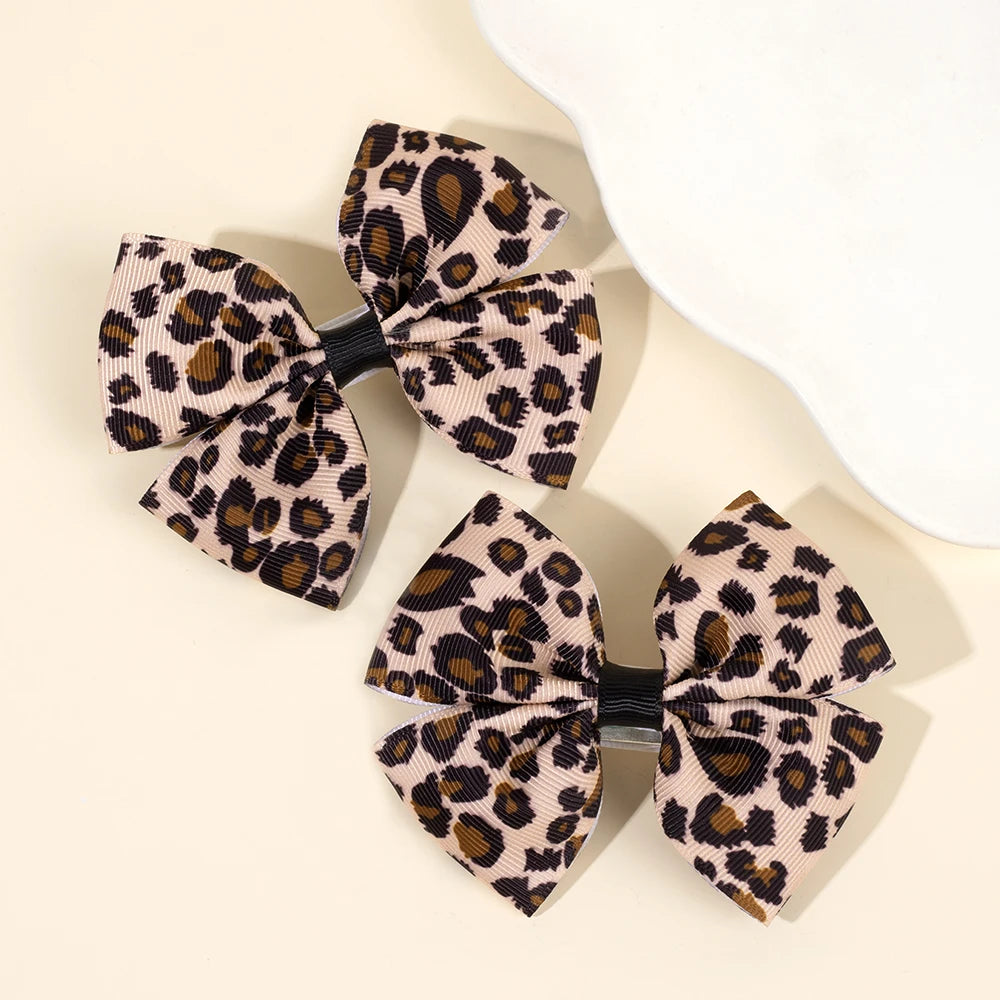 Leopard Bow Hair Clips for Girls - Set of 2