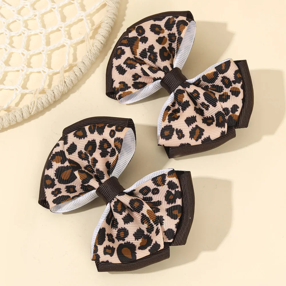 Leopard Bow Hair Clips for Girls - Set of 2
