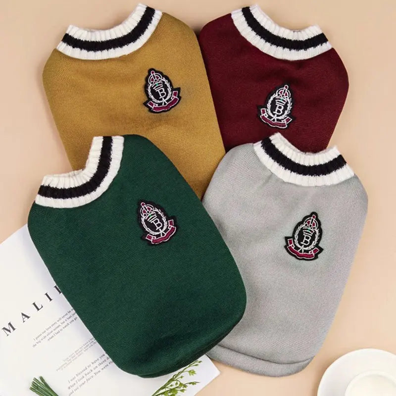 Classic V-Neck Knit Dog Sweater for Fall & Winter