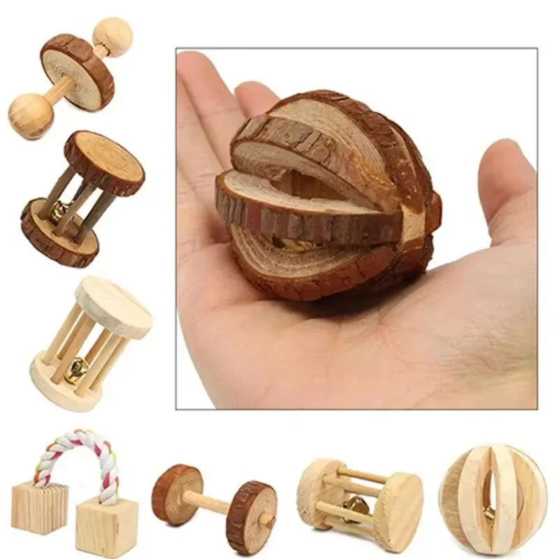 Natural Wooden Chew Toy Set for Small Pets – Guinea Pigs, Rabbits & Hamsters