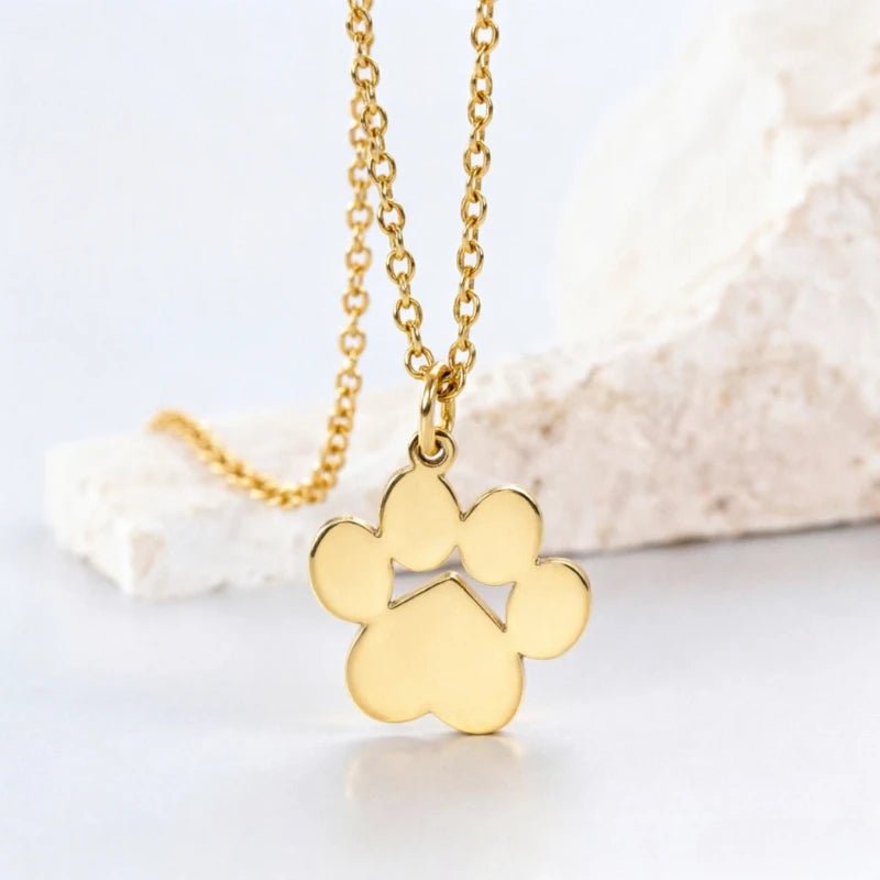 Cat Paw Print Pendant Necklace - Stainless Steel, Hypoallergenic