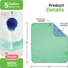 A green reusable waterproof pet training pad demonstrating a 5-gallon splash test and 100% leakproof performance.