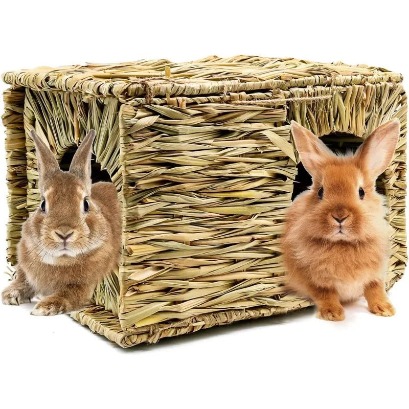 Abri pliable en herbe tressée pour petits animaux