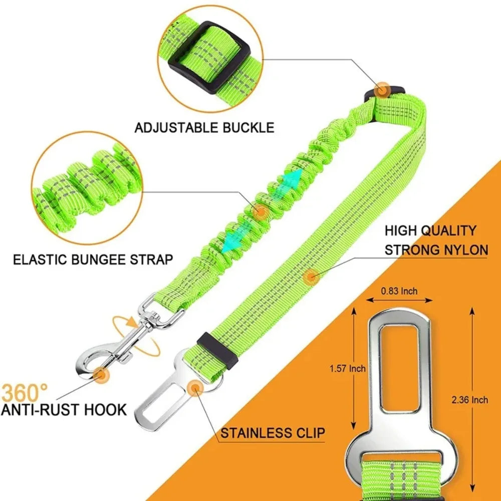 Reflective Adjustable Dog Car Seat Belt with Bungee Harness