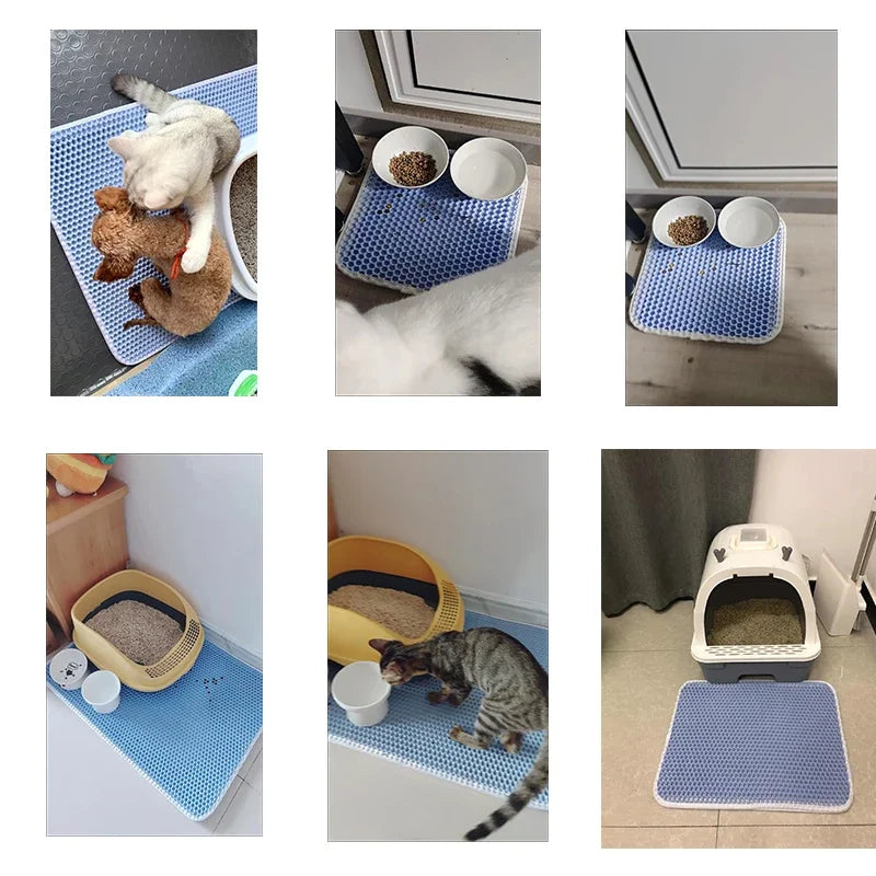 Double-Layer Waterproof Cat Litter Mat with Non-Slip Base