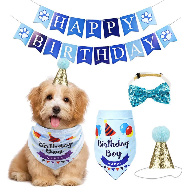 Pet Birthday Celebration Set with Hat Bandana and Bow Tie