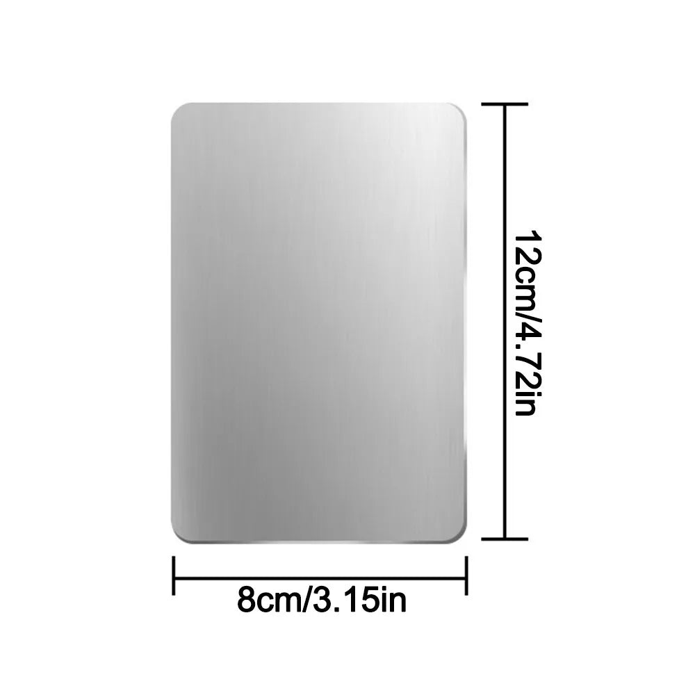A rectangular, silver aluminum pet cooling plate for hamsters and small animals.