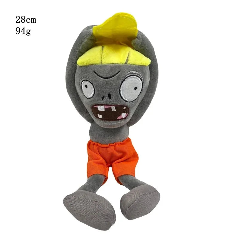 A gray plush toy of the Plants vs. Zombies Gargantuar with yellow accents and orange clothing.