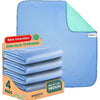 A blue reusable waterproof pet urine pad mat with four folded pads shown next to the product box.