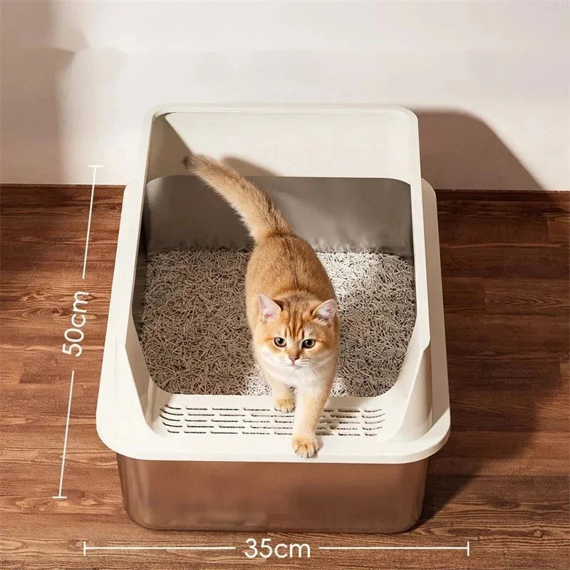 Extra-Large Stainless Steel Cat Litter Box with Splash-Proof Rim