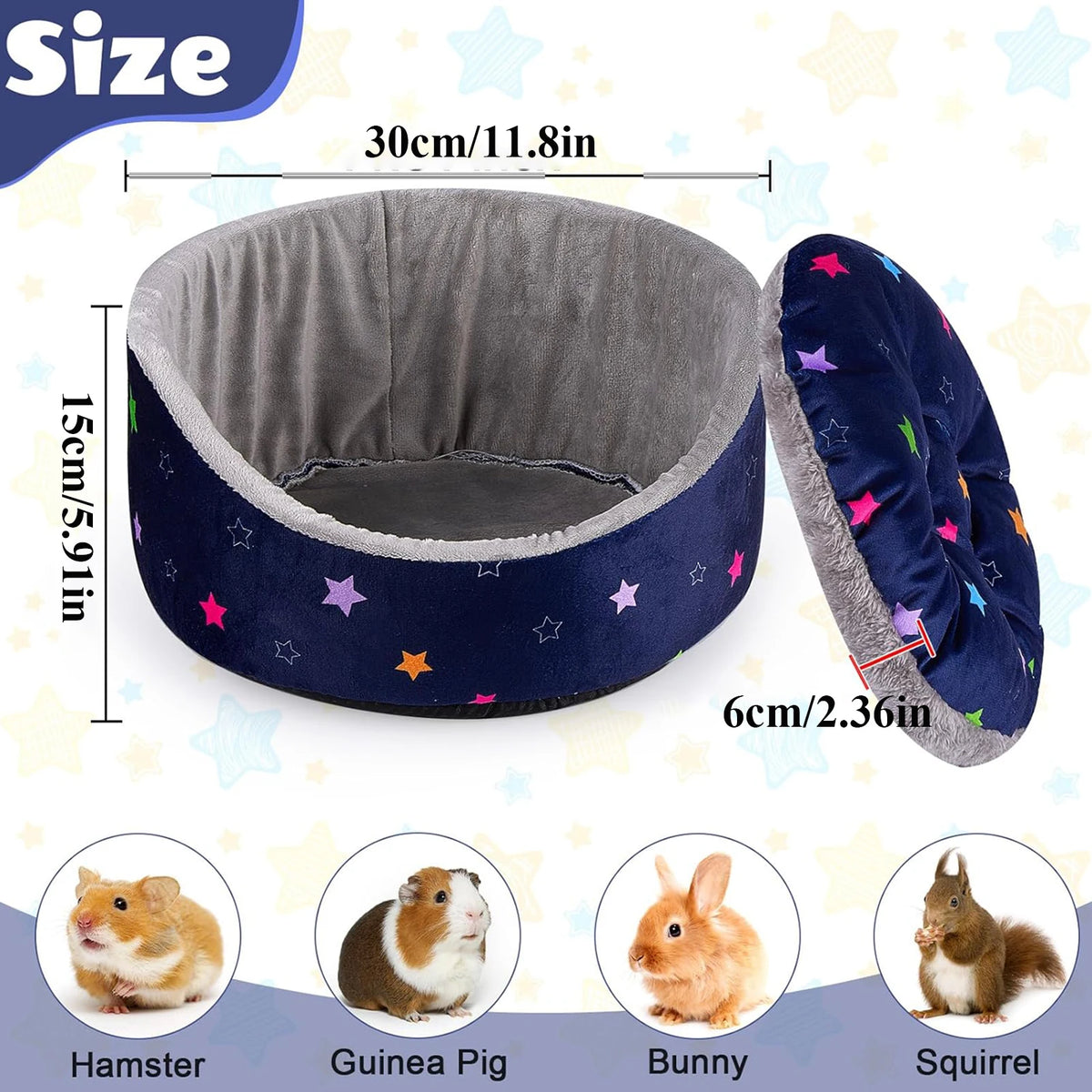 Cozy Fleece Hideout Bed for Small Pets with Removable Cushion